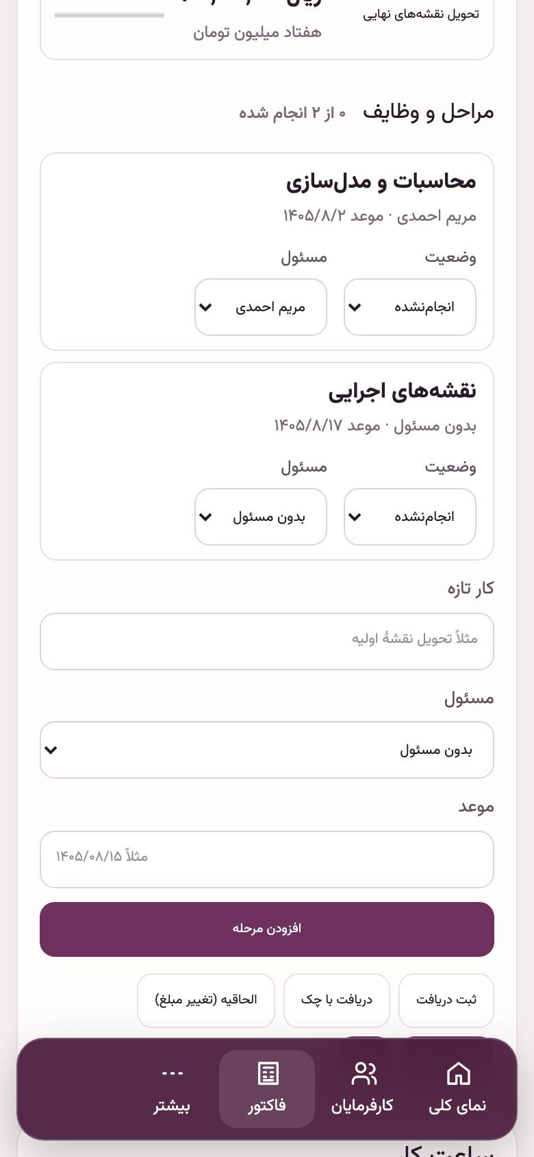 مراحل و وظایف: پیشرفت پروژه