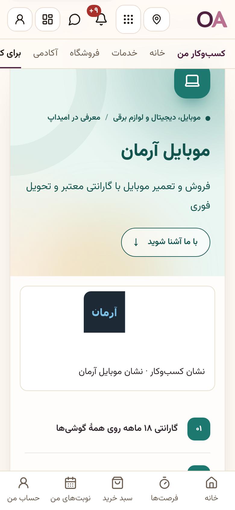 صفحهٔ کسب‌وکار (سایت): پیش‌نمایش سایت